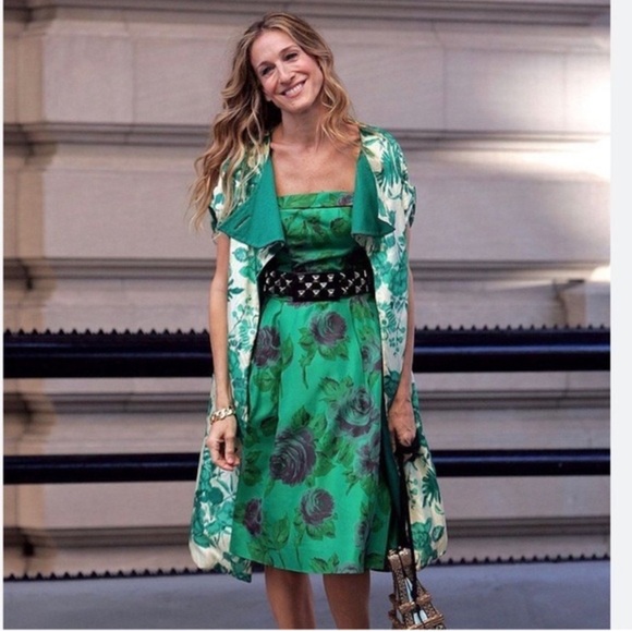 Betsey Johnson Dresses & Skirts - Vintage 2000s Betsey Johnson Sex and The City Carrie Green Floral Twee Dress 90s